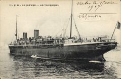 VINTAGE POSTCARD Boat Steamer Touraine Le Havre