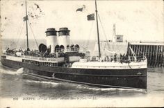 VINTAGE POSTCARD Dieppe Boat the Thames entering the port