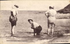 VINTAGE POSTCARD Woman Bathing suit Breton Bathers