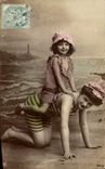 VINTAGE POSTCARD Woman Bathing suit Child