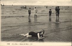 VINTAGE POSTCARD Woman Bathing suit Scene of bath