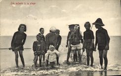 VINTAGE POSTCARD children with the beach Bathing suit
