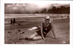 VINTAGE POSTCARD Woman Biarritz Bathing suit a pretty bather