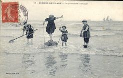 VINTAGE POSTCARD Woman Bathing suit Children it first shrimp sinned Sinning