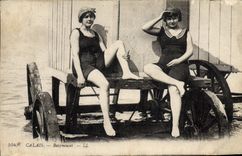 VINTAGE POSTCARD Woman Bathing suit Calais Bathers