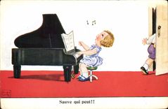 VINTAGE POSTCARD Fantasy Illustrator Child Piano
