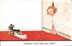 CPA Fantaisie Illustrateur Enfant Chien