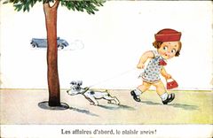 CPA Fantaisie Illustrateur Enfant Chien