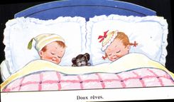 VINTAGE POSTCARD Fantasy Illustrator Children Soft Dog dreams