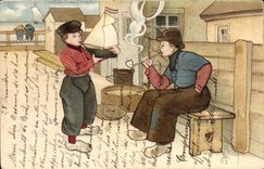 VINTAGE POSTCARD Fantasy Illustrator Wells Children Netherlands Pipe Tobacco