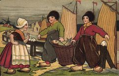 CPA Fantaisie Illustrateur Wells Enfants Pays-Bas Poissons Peche Bateaux
