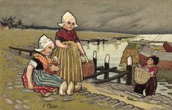 VINTAGE POSTCARD Fantaisie Illustrator Wells Enfants Netherlands Fishes Sinning