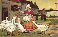 CPA Fantaisie Illustrateur Wells Enfants Pays-Bas Oies