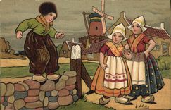 CPA Fantaisie Illustrateur Wells Enfants Pays-Bas Moulin a vent