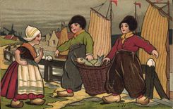 VINTAGE POSTCARD Fantaisie Illustrator Wells Enfants Netherlands Poisson Fishes Sinning