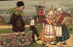 CPA Fantaisie Illustrateur Wells Enfants Pays-Bas Moulin a vent