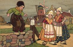 CPA Fantaisie Illustrateur Wells Enfants Pays-Bas Moulin a vent