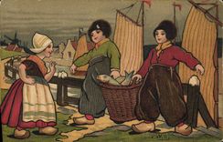 VINTAGE POSTCARD Fantaisie Illustrator Wells Enfants Netherlands Poisson Bateau Fishes Sinning