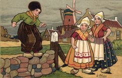 CPA Fantaisie Illustrateur Wells Enfants Pays-Bas Moulin a vent