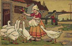 CPA Fantaisie Illustrateur Wells Enfants Pays-Bas Oies
