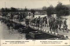 VINTAGE POSTCARD Militaria English Convoy crossing a river on a bridge of boats