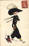 CPA Fantaisie Illustrateur Femme Chien