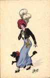 CPA Fantaisie Illustrateur Femme Chien