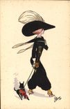 CPA Fantaisie Illustrateur Femme Chien