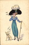 CPA Fantaisie Illustrateur Femme Chien 