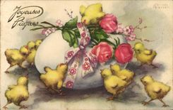 VINTAGE POSTCARD Fantasy Illustrator Chicks Egg