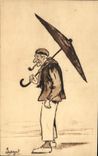 CPA Folklore Legat Pays basque Un vieillard a l'ombrelle 