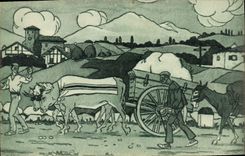 CPA Folklore Pays basque Sur la route Jacques le Tanneur Beoufs