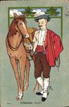 VINTAGE POSTCARD Folklore the Pyrenees Guides Horse