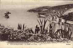 VINTAGE POSTCARD Villefranche Roads and the Boats City