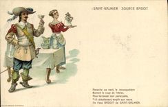 VINTAGE POSTCARD Holy Galmier Source Badoit Musketeer