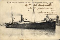 VINTAGE POSTCARD Bateau Town of Oran Paquebot Posts Transatlantic Co mail of Algeria
