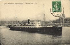 VINTAGE POSTCARD Boat Transatlantic Steamer Company Town of Algiers