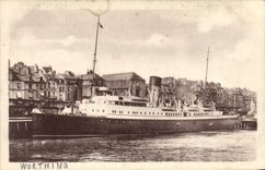 VINTAGE POSTCARD Boat Worthing Steamer with the maritime station platform Dieppe
