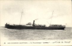 VINTAGE POSTCARD Boat Steamer Our maritime mails Co Transatlantic Town of Tunis