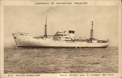 VINTAGE POSTCARD Boat Steamer Victor Schoelcher Company of Fraissinet Navigation
