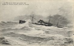 VINTAGE POSTCARD Boat Steamer the City of Ciotat by heavy sea