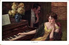 VINTAGE POSTCARD Fantaisie Illustrator Woman has discord Piano