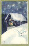 VINTAGE POSTCARD Fantasy Illustrator House under snow