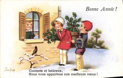 CPA Fantaisie Illustrateur Jim Patt Enfants Fer a cheval