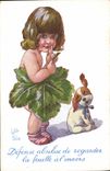 VINTAGE POSTCARD Fantasy Illustrator Little Pitche Child Vineleaf Dog