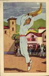 VINTAGE POSTCARD Folklore Pays Basque Player of ball has Chistera according to the original gouaches of Jacques the Tanner