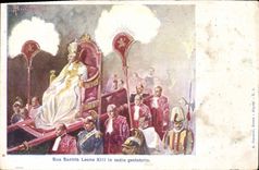 VINTAGE POSTCARD Santita Leone XIII in sedia gestaroria Sweated