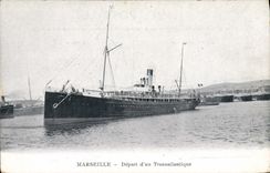 VINTAGE POSTCARD Boat Steamer Marseilles Departure of a deck chair