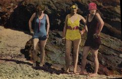 VINTAGE POSTCARD Woman Bathing suit Halt before the bath