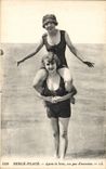 VINTAGE POSTCARD Woman Bathing suit Berck Beach After the bath a little exercise